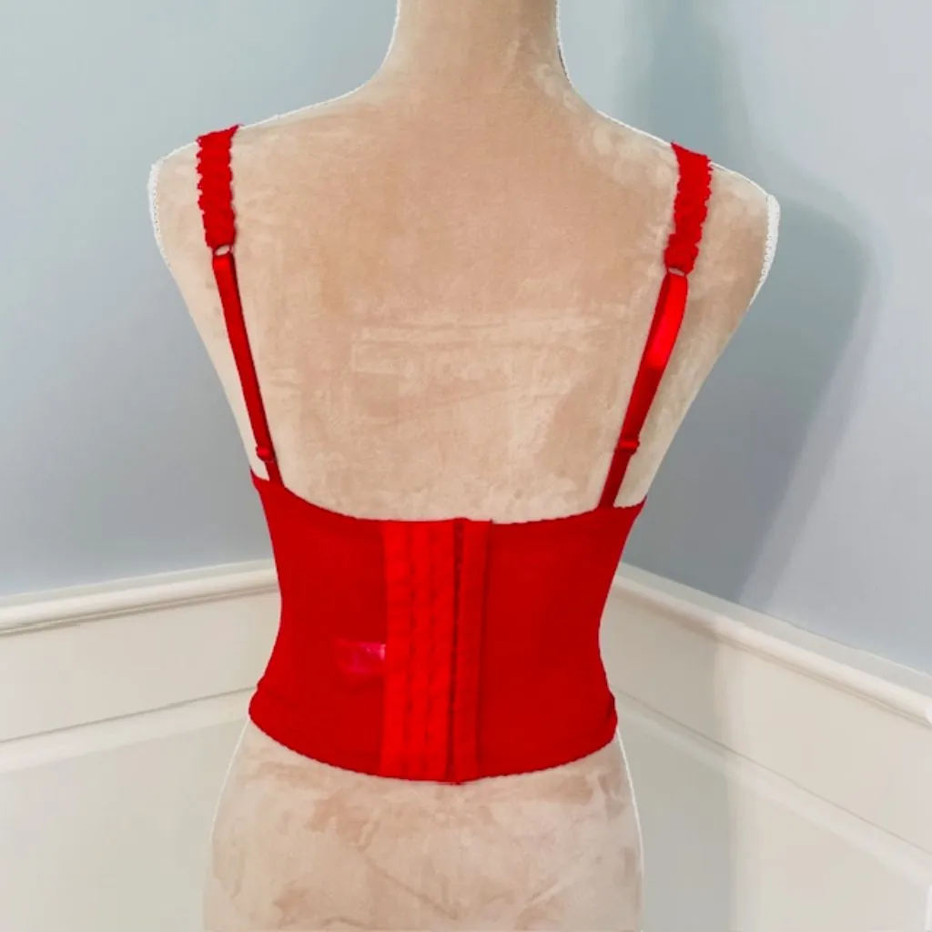 Rampage  Y2k Corset Bustier Coquette Rosebud Red Mesh Top Medium - Image 7