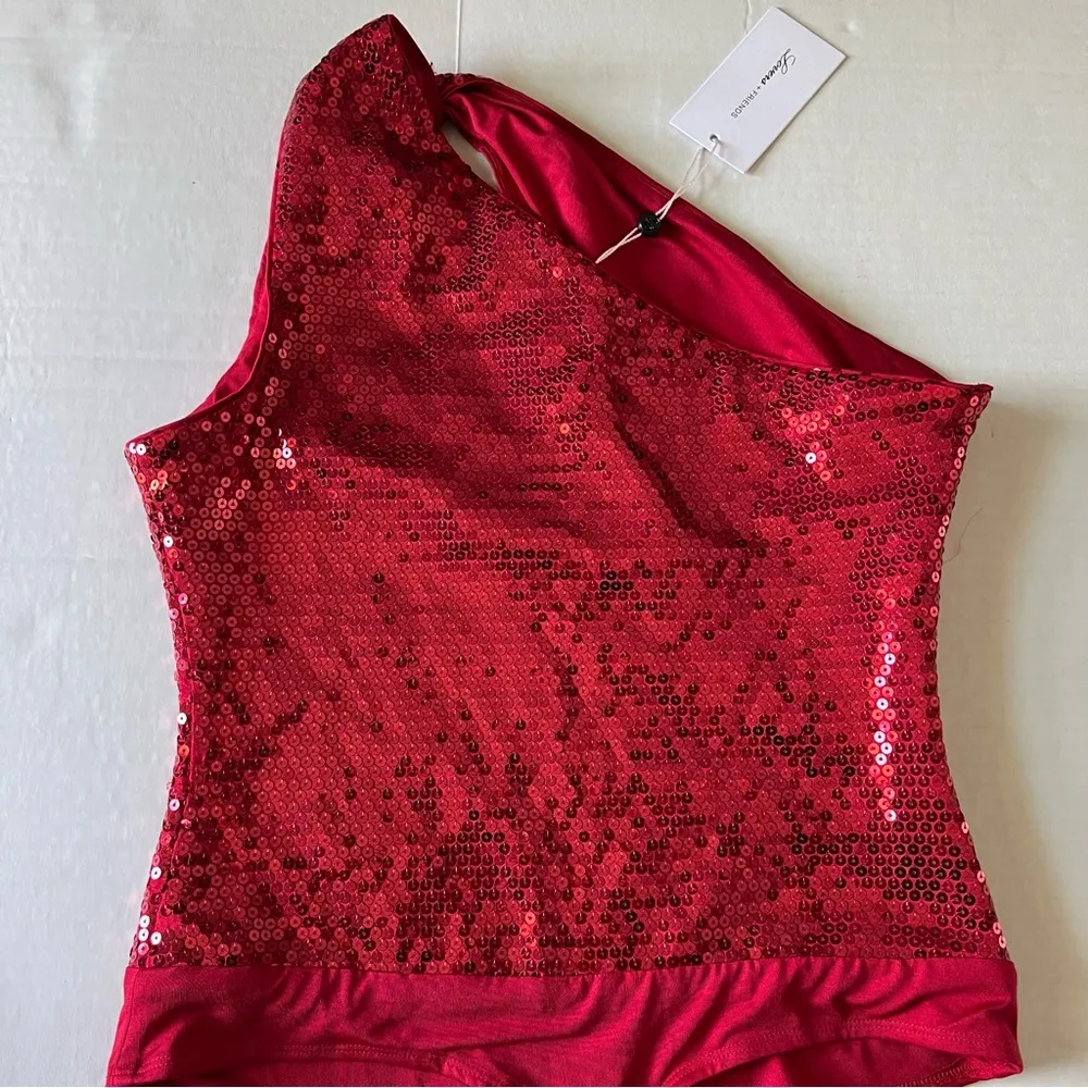 NWT Lover’s & Friends Moulin Bodysuit One shoulder red sequin bodysuit Small - Image 5