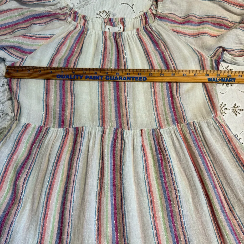 Velvet by Graham & Spencer Metallic Linen Pastel Striped Boho Mini Dress XS Pink - Image 12