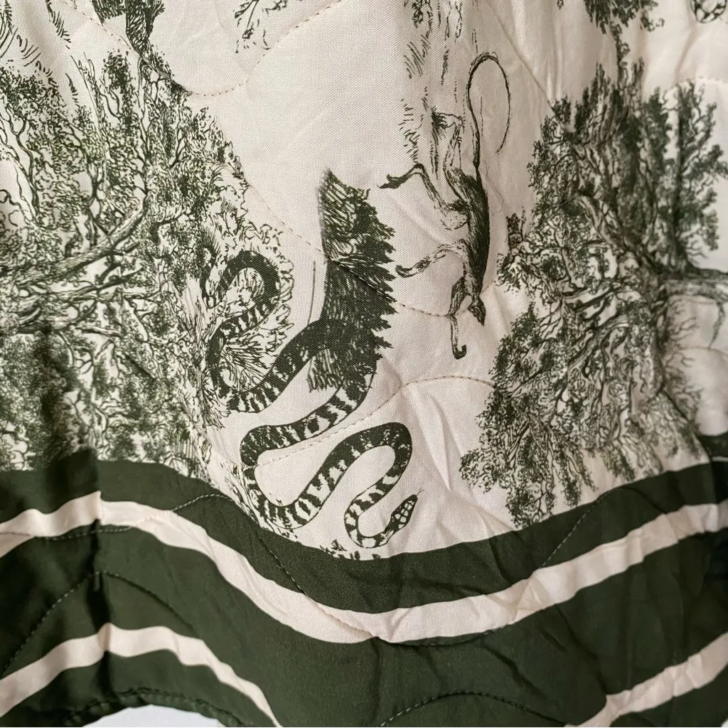 Evelyn Lapel Quilted Open Green Cream Women's Jacket NWTs Animal Print large - Image 10