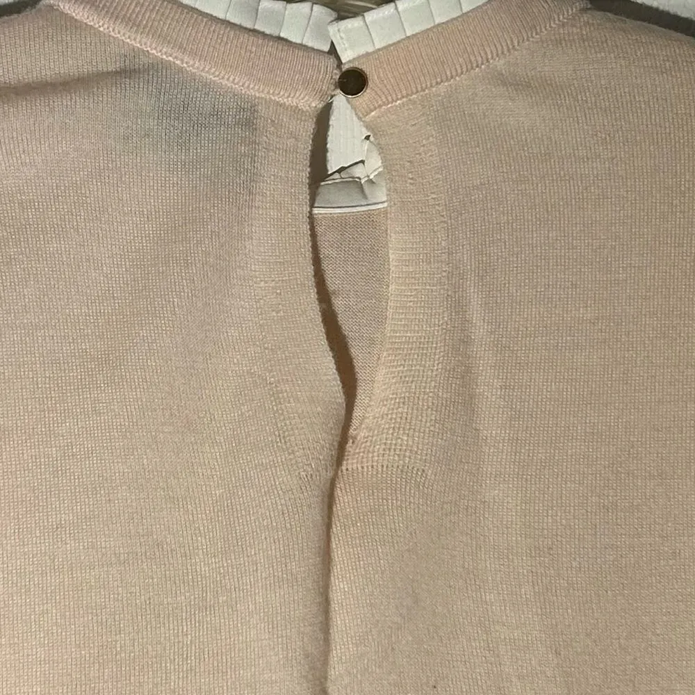 Club Monaco Ashta Blush Pale Peach 100% Wool Lightweight Ruffle Trim Sweater XS Pink - Image 10