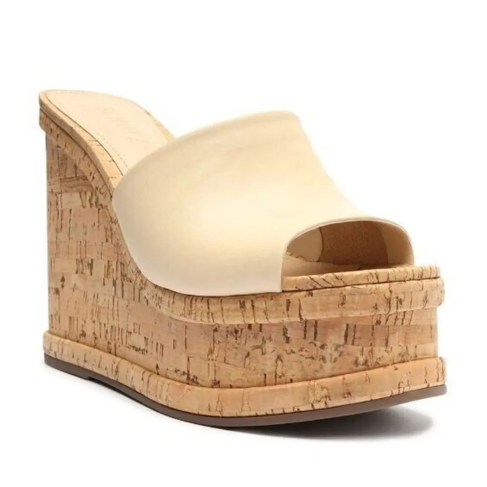 Schutz Dalle Nappa Leather & Cork Sandals / Shoes Egg Shell Cream Size: 10 NIB - Image 2