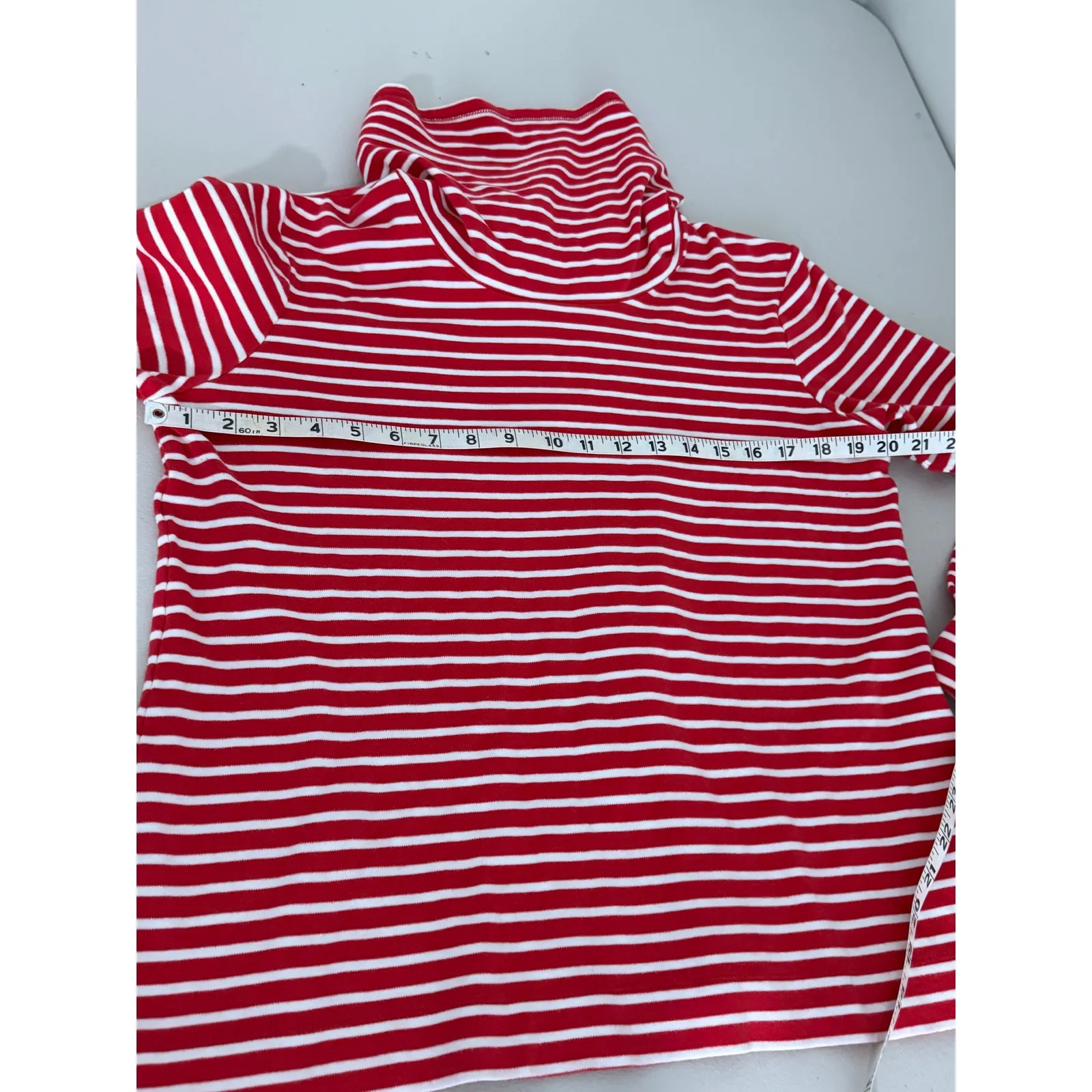 Women's Red White Stripe Cowl Neck 100% Cotton Long-sleeved Shirt Top L Holiday - Image 7