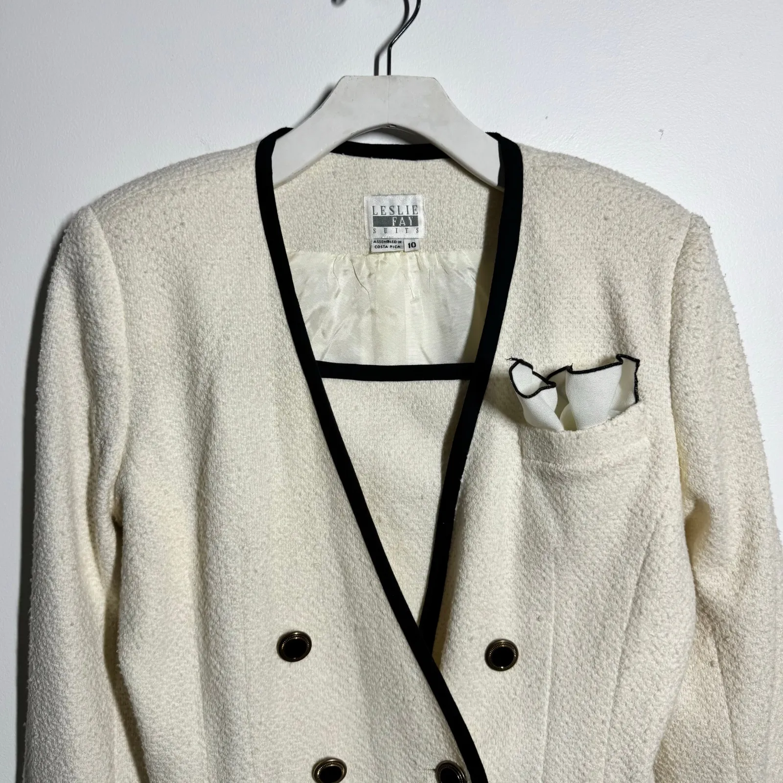 Leslie Fay 90s Quite Luxury Old Money Blazer Jacket Women 10 Cream Black Minimal - Image 4