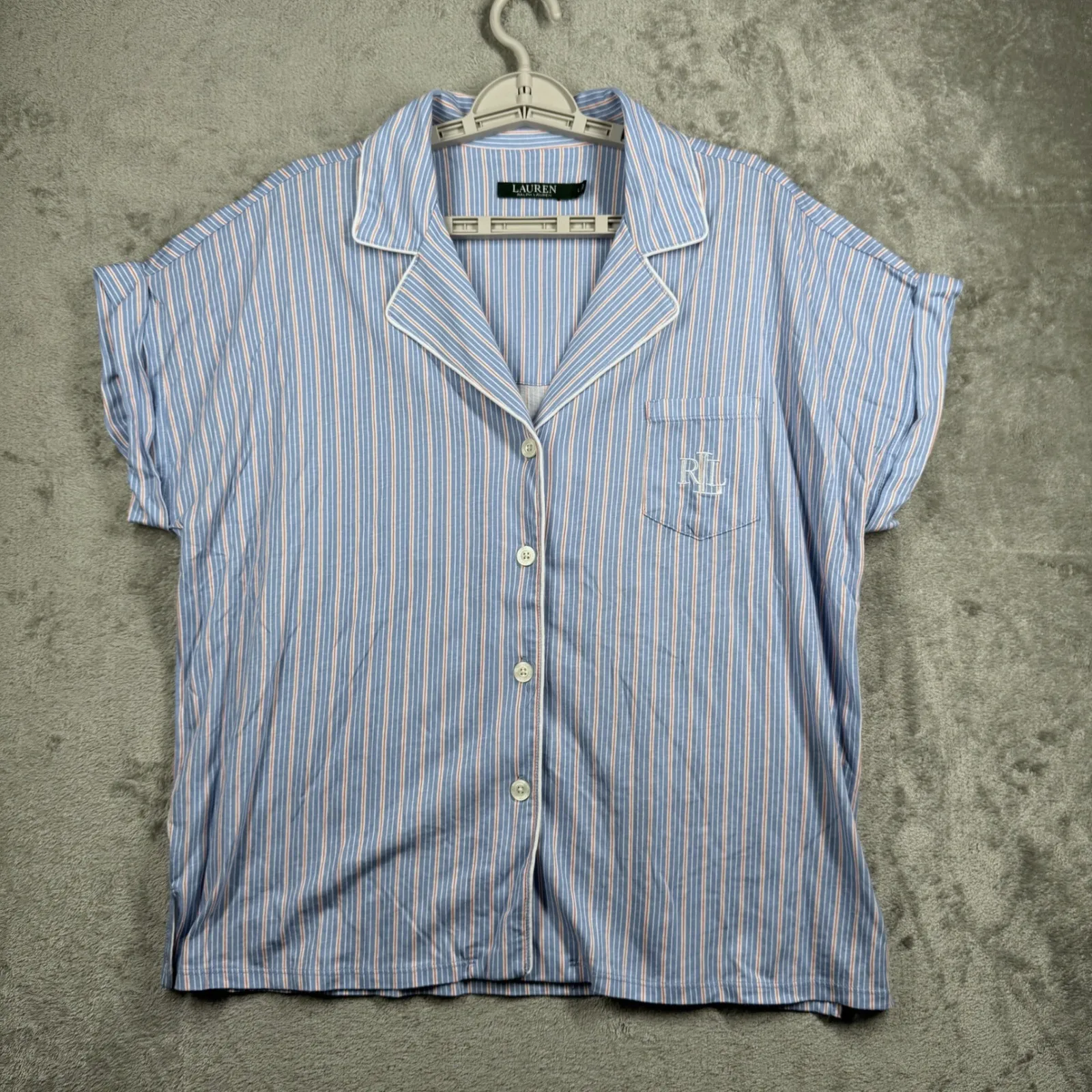 Lauren Ralph Lauren Pajama Set Large Blue Stripe Crop Capris Loungewear Cozy - Image 2