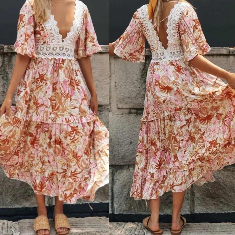 Vici Desert Moon Lace Crochet Floral Midi Dress in Small - Image 3