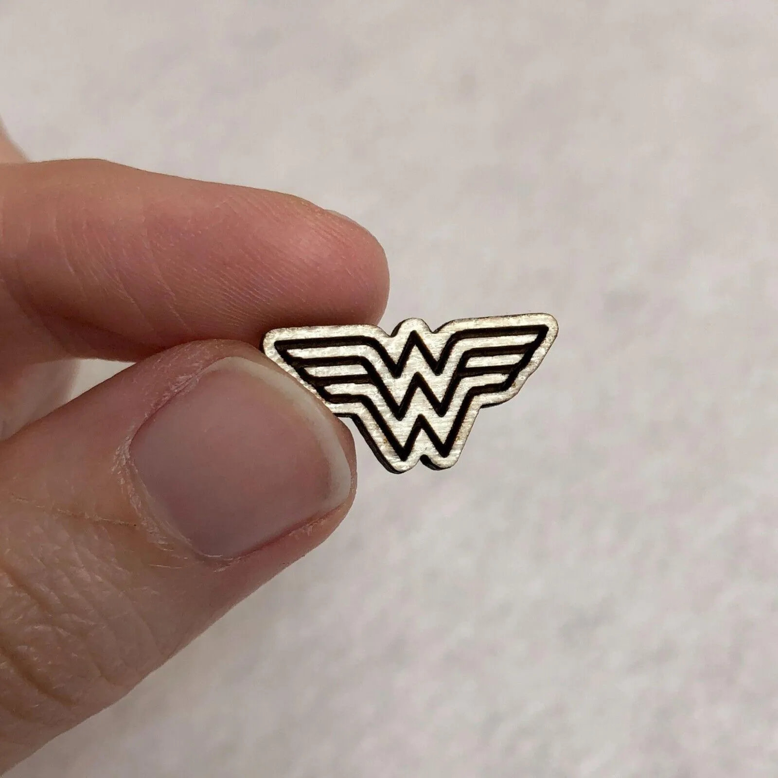 Wonder Woman Logo Wood Stud Earrings Brown - Image 2