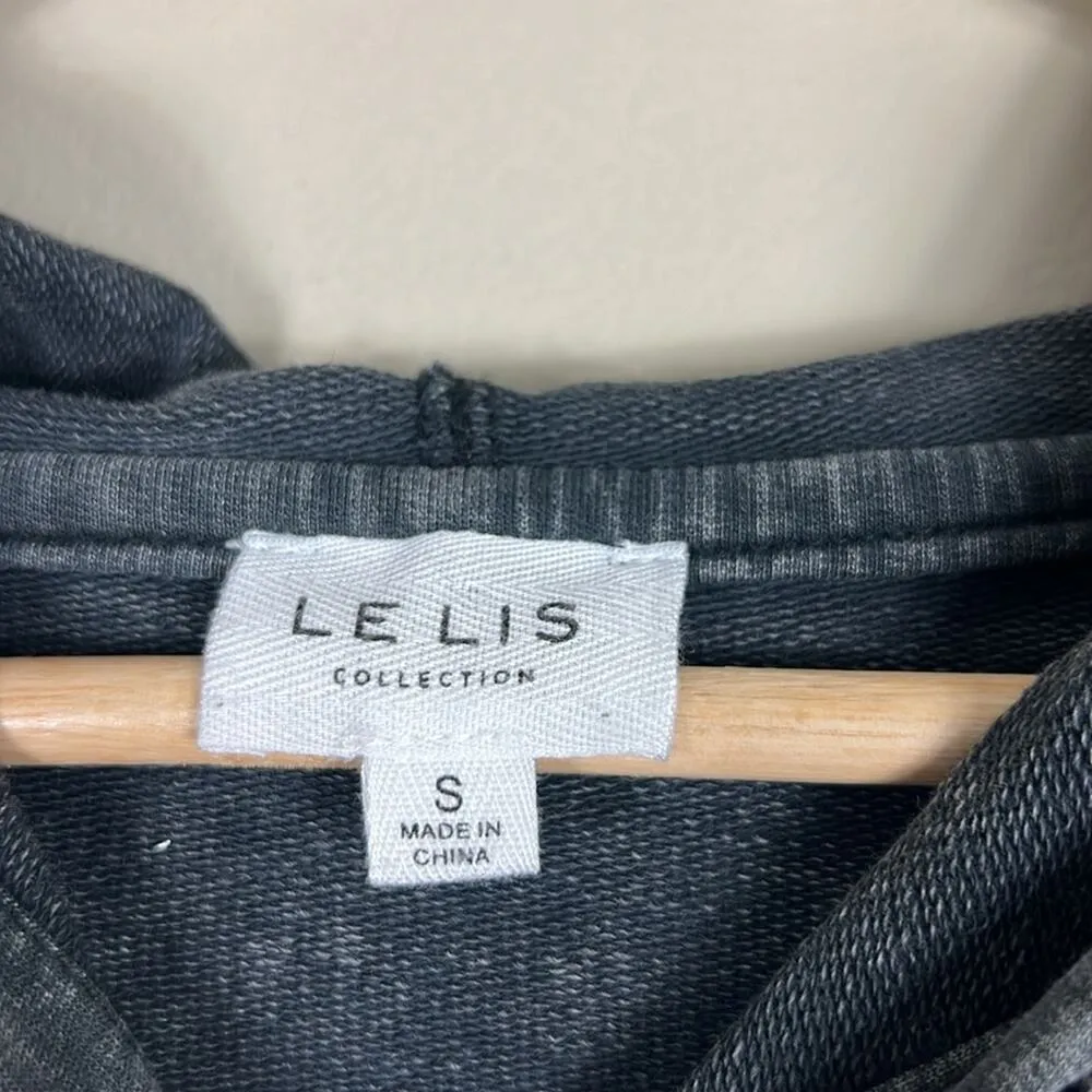 Le Lis Hoodie Womens S Charcoal Gray Rhinestone Studded 100% Cotton Cropped - Image 6