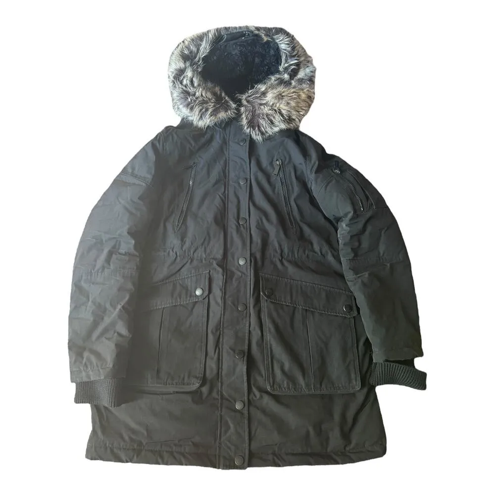 BCBGeneration Black parker hooded coat with removeable fur size Large - Image 10