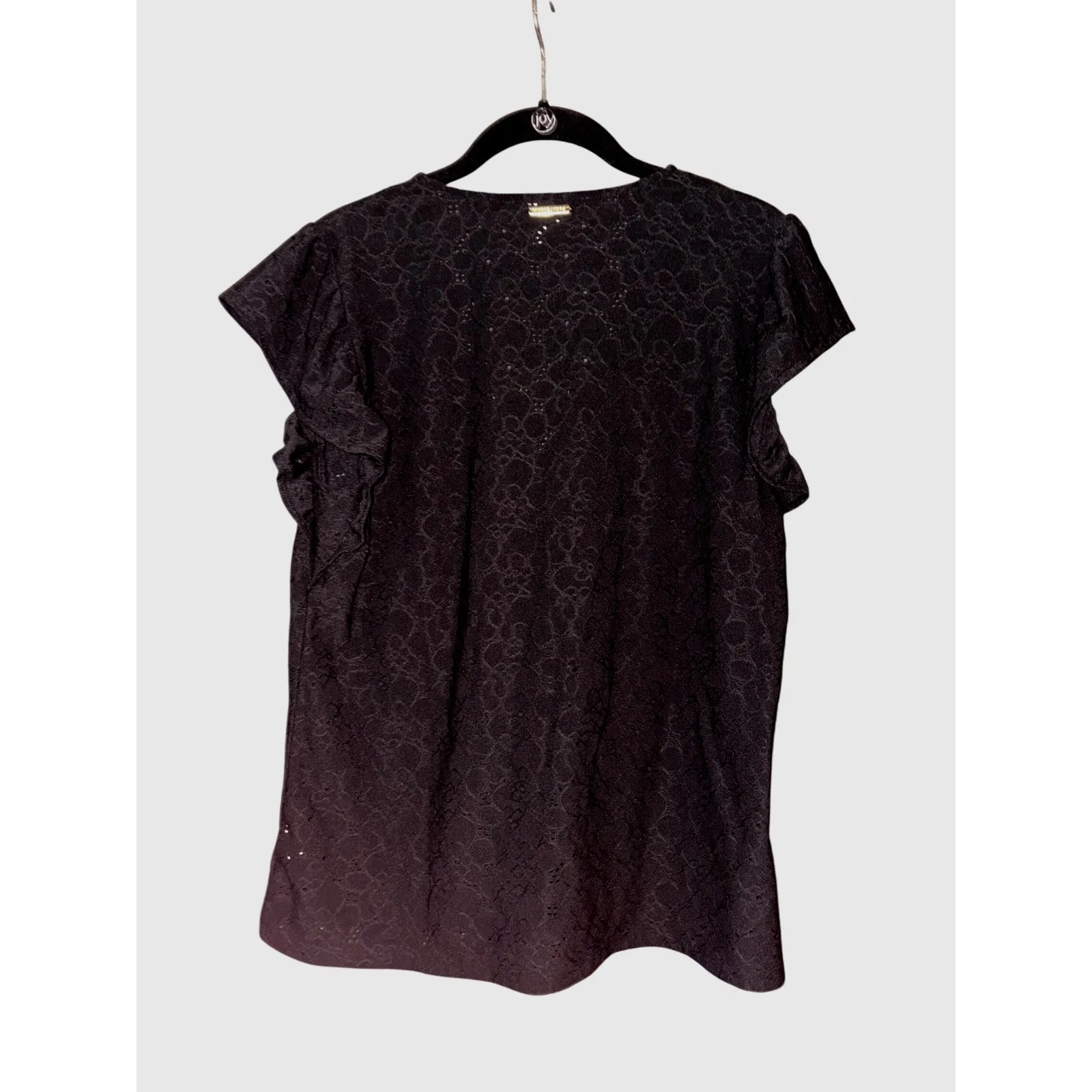 Michael‎ Kors Eyelet Top Ruffle Sleeve V-Neck Blouse Black Size L - Image 2
