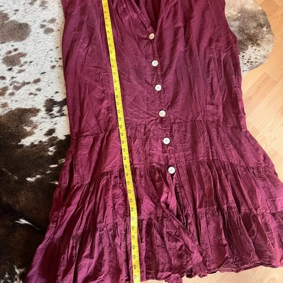 ERIKA PENA Tiered Button Down Midi Dress Burgundy OS Bohemian Red Size undefined - Image 7