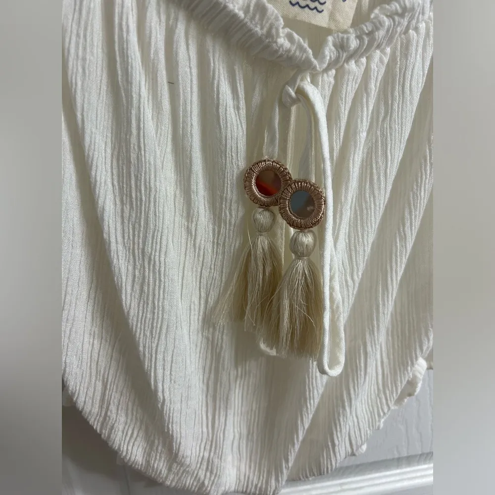 Ocean drive white/cream crochet boho mirror embellished off shoulder crop top - Image 4