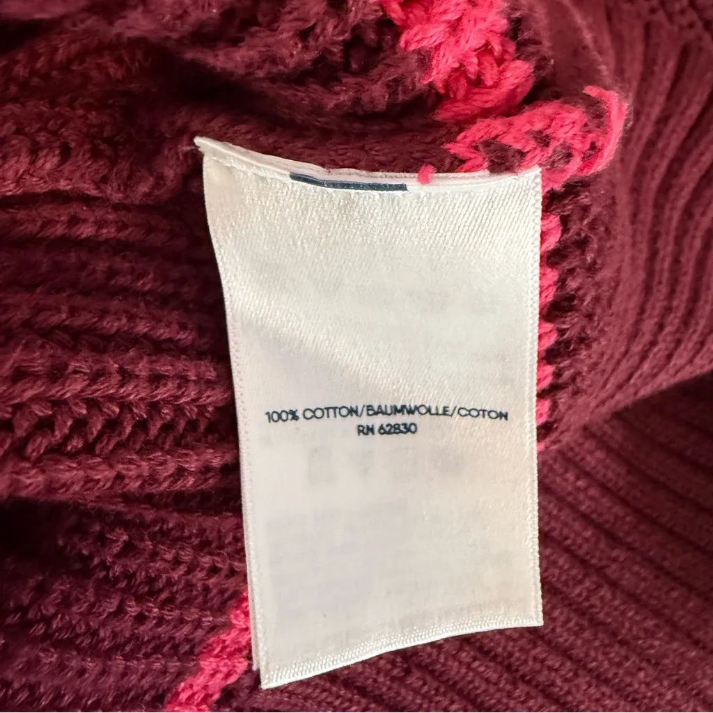 Lands' End Drifter Shaker Easy Fit Mock Neck Tunic Sweater Maroon Pink Stripe L - Image 5