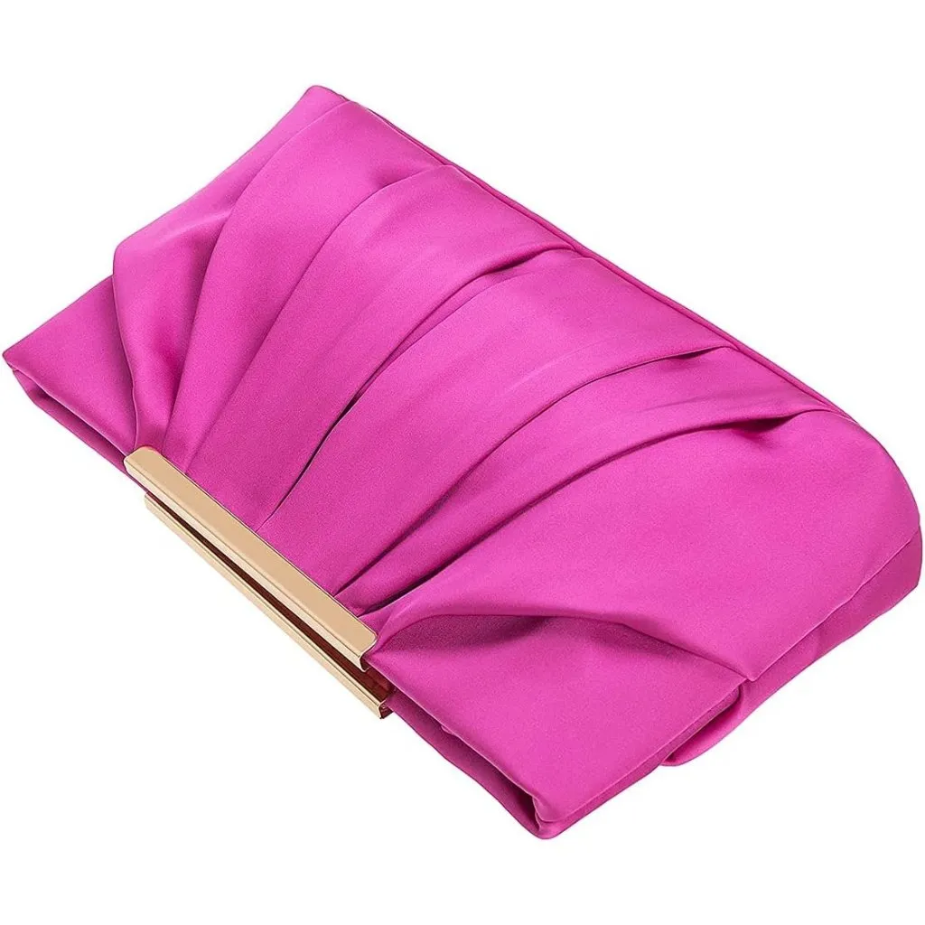 ⚡ Women's Elegant Evening Pleated Satin Simple Classy Formal Pink Clutch Bag - Image 5