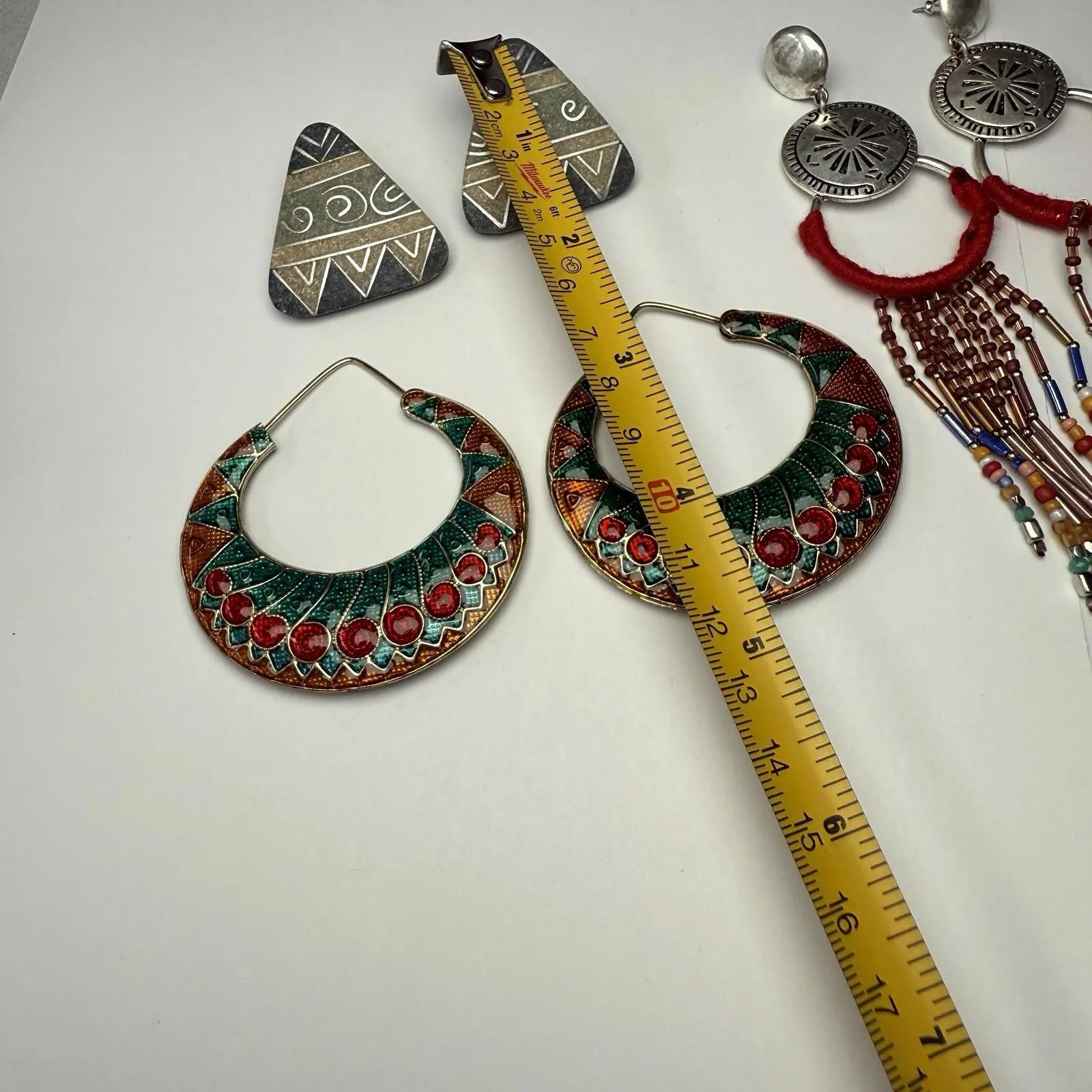 Hoop, Large Stud, Dangle Statement Colorful Mix Pierced Earrings Lot Of 3 - Image 4