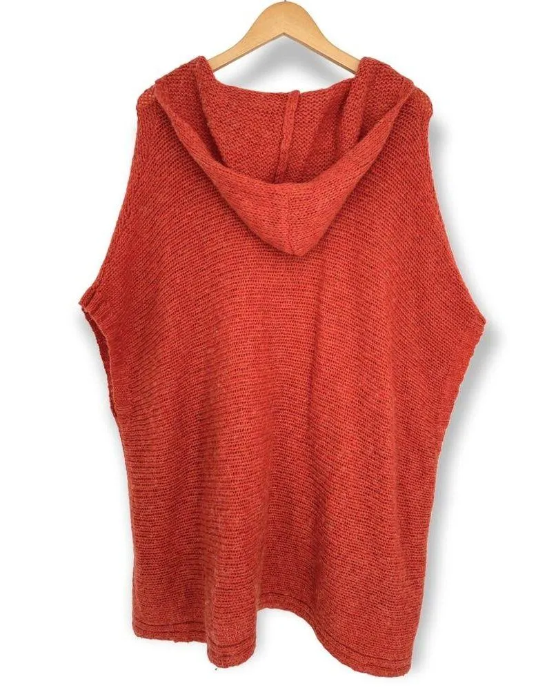 BCBGMAXAZRIA | S/M | Burnt Orange Loose Chunky Knit Hooded Poncho Sweater - Image 4