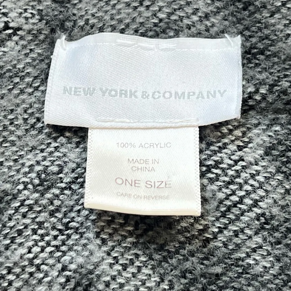 New York & Company Animal Print Knit Fringe Shawl Sweater Cape Scarf Gray Black - Image 5