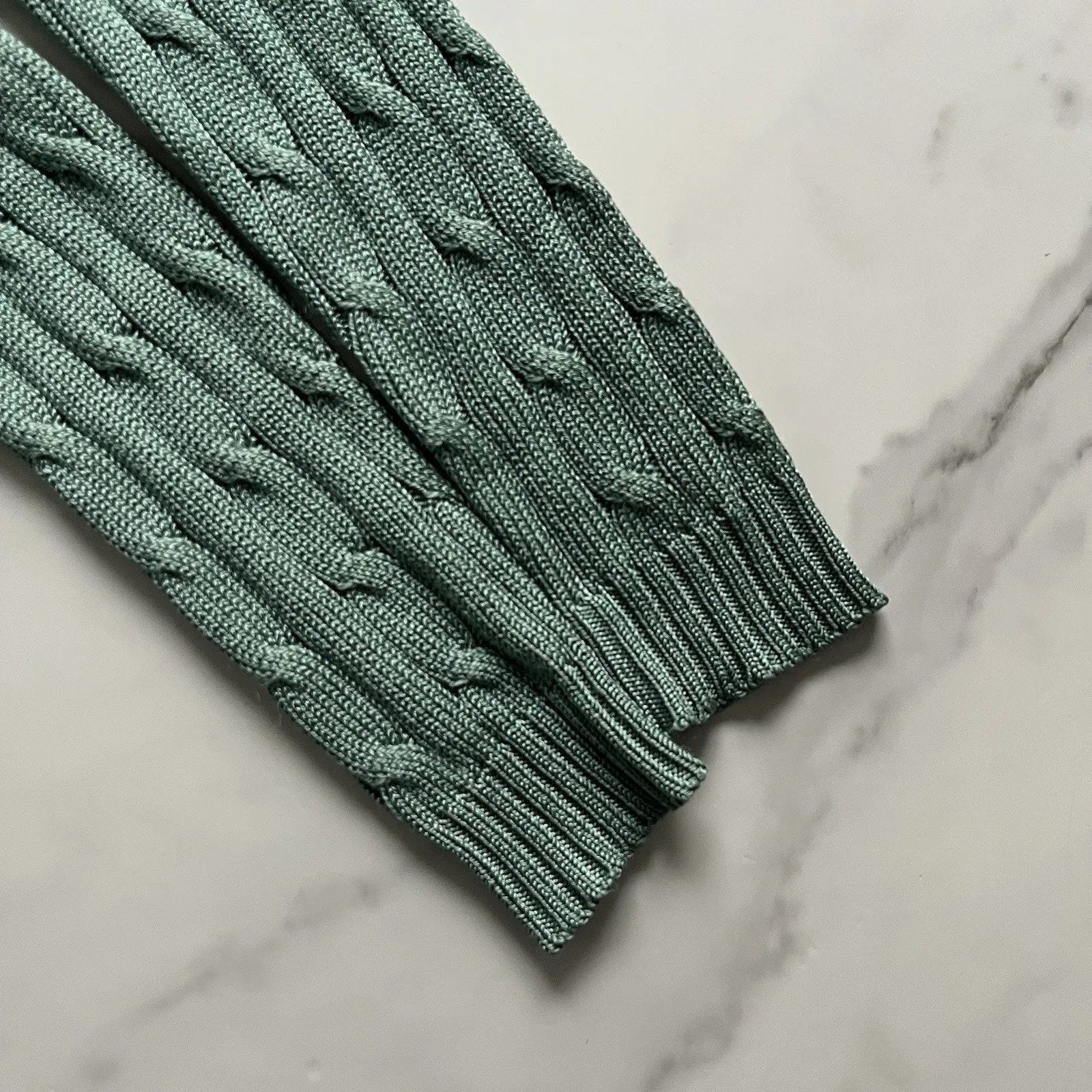 Ralph Lauren Black Label Cable Knit Silk Cardigan Green Sz Small chic Sweater - Image 8