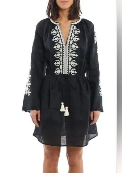 Tory Burch Embroidered linen dress size S Black - $100 - From Sarah