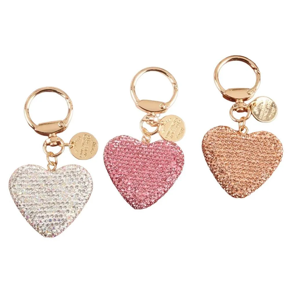 GOLD (1) Rhinestone Heart Keychain Couple Peach Crystal Handbag Purse charm - Image 2