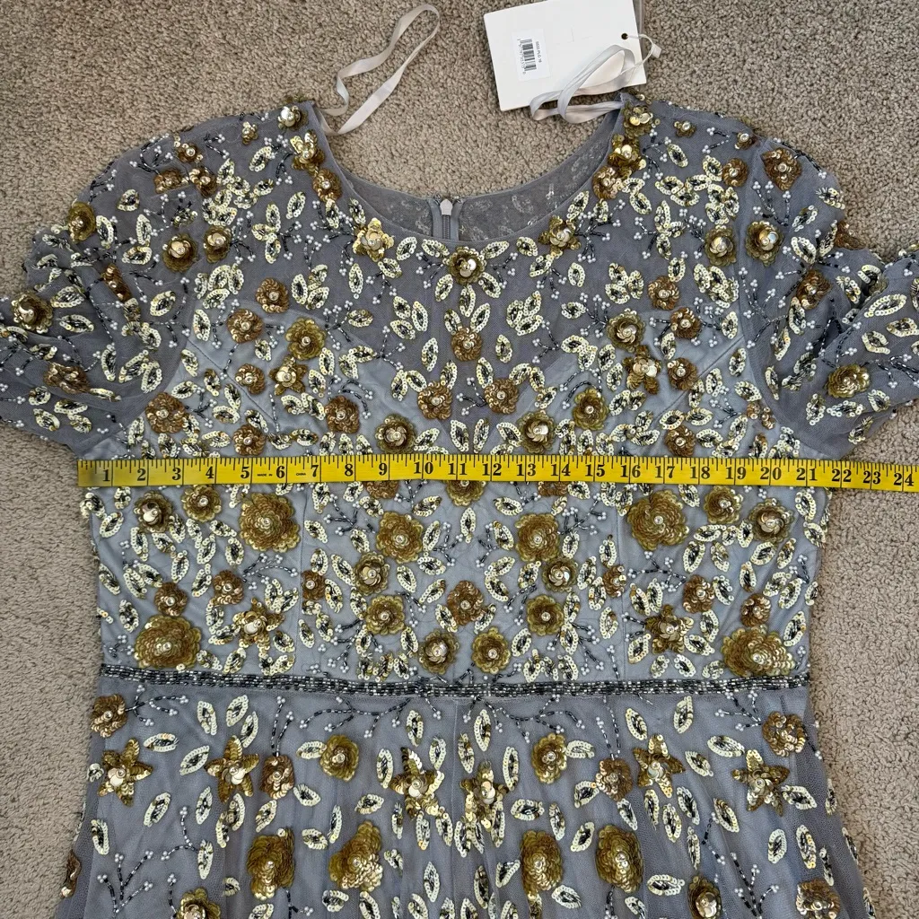 Mac Duggal 5533 Beaded Sequins Long Sleeve Gown Platinum Gold 18 - Image 6