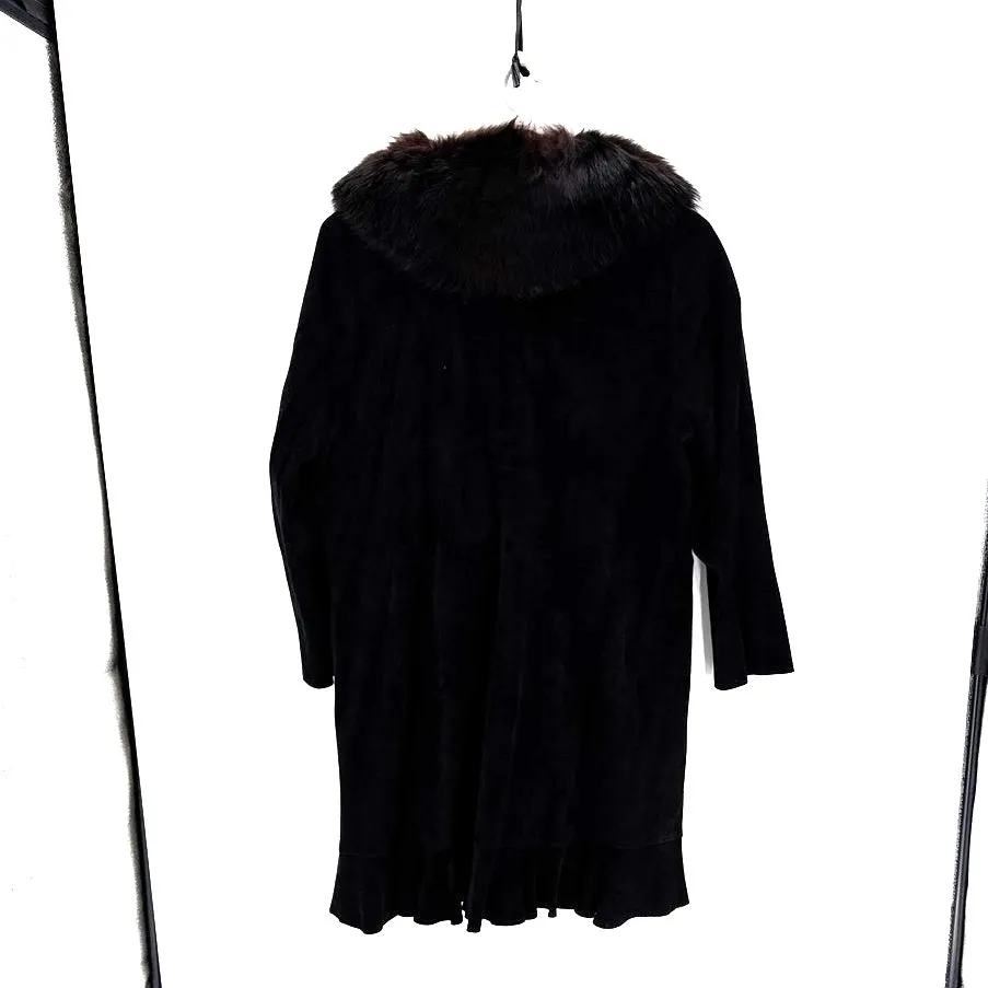 Vintage suede fur collar long coat size L western NFR skijoring cabin whimsigoth Black Size L - Image 4
