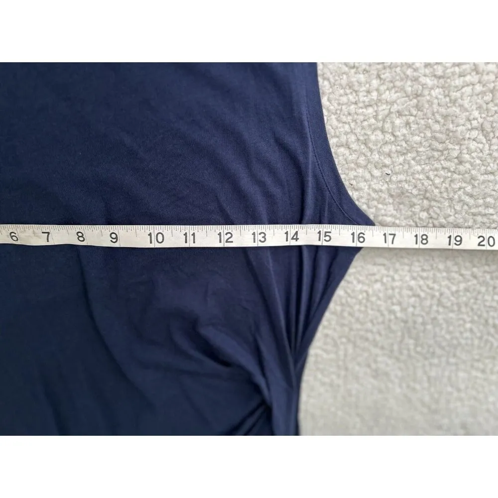 Michael Kors Crewneck Sleeveless Side Ruched Asymmetric Dress Navy Blue SizeP/M - Image 9