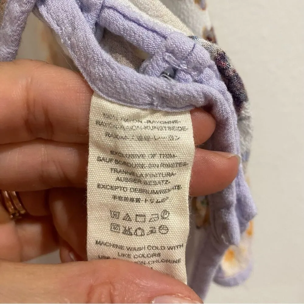 Free People White Floral Break Free Cropped Blouse Sz XS - Image 9