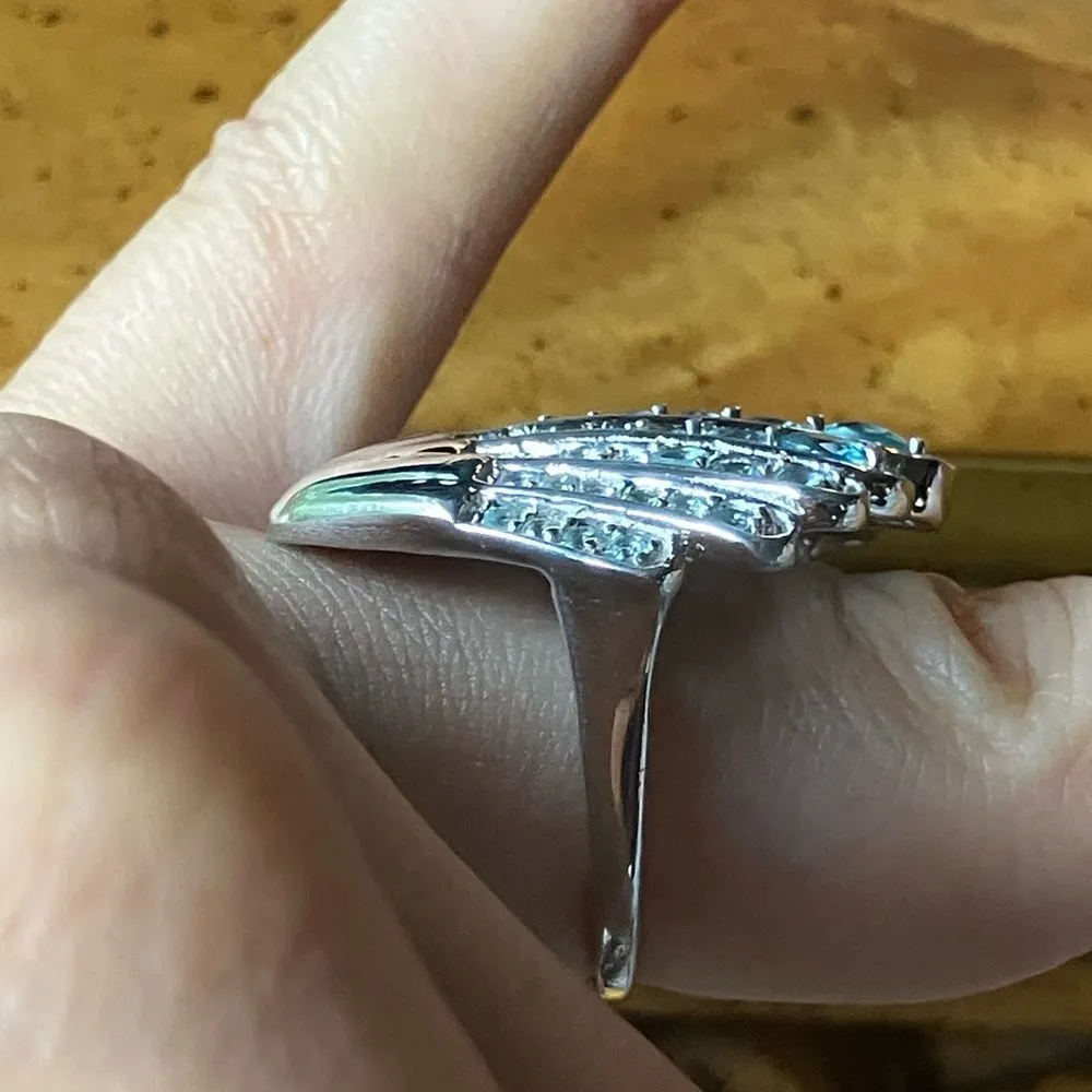 Natural Blue Apatite Sterling Silver Seashell Cocktail Ring Size 6 - Image 3