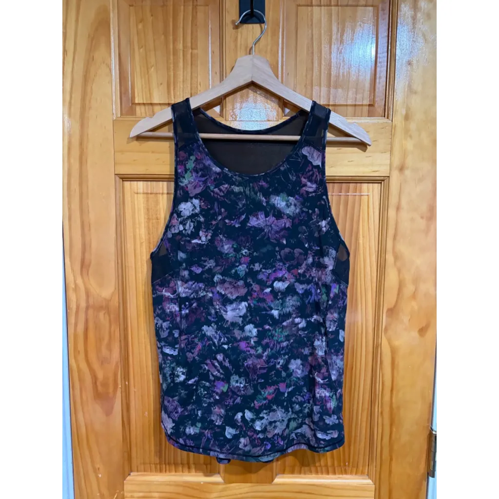 Lululemon Mesh Floral Racerback Tank Top Black Purple Moody Print Women’s - Image 2