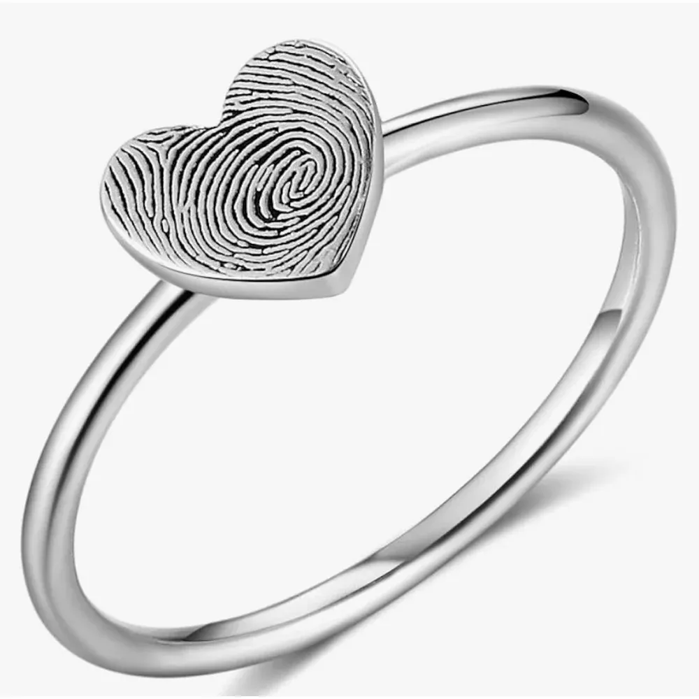 NEW Women’s Dainty‎ 925 Sterling Silver Fingerprint Heart Ring, Adjustable - Image 4