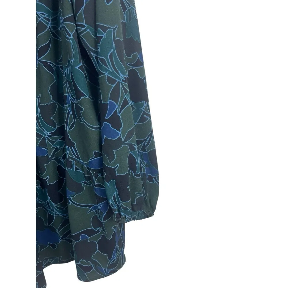 Logo Lori Goldstein Green Floral Drop Waist Long Sleeve Button Up Tunic Top 2x - Image 5