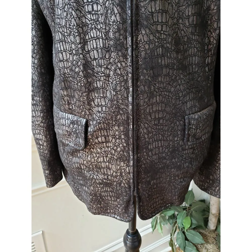 Alfred Dunner Womens Jacket Size Plus 18W Silver Black Reptile Snake Zip Front - Image 9