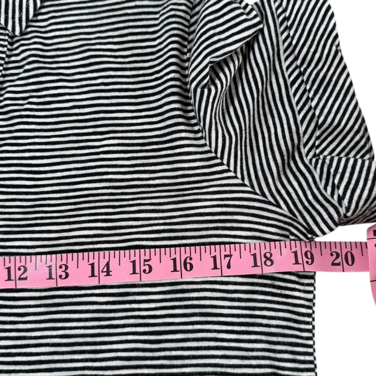 Talbots L Roll Cuff Johnny Collar Striped Short Sleeve Collared Polo Black White - Image 5