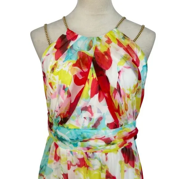 Sangria Floral‎ Watercolor Chain Strap High-Low Dress Summer Party Cocktail Sz 8 - Image 2