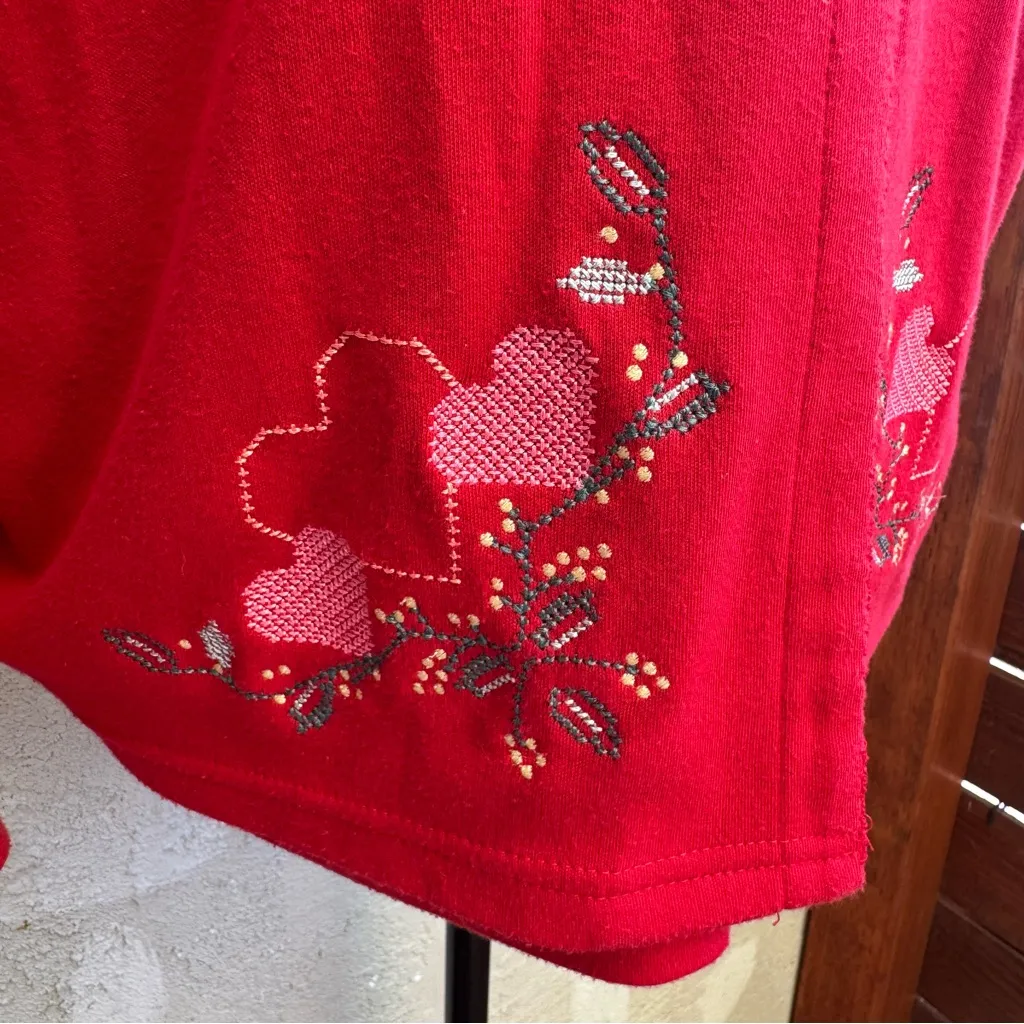 Vintage 90’s Karen Scott Valentines Day Heart 2-in-1 Cardigan Shirt - Image 4