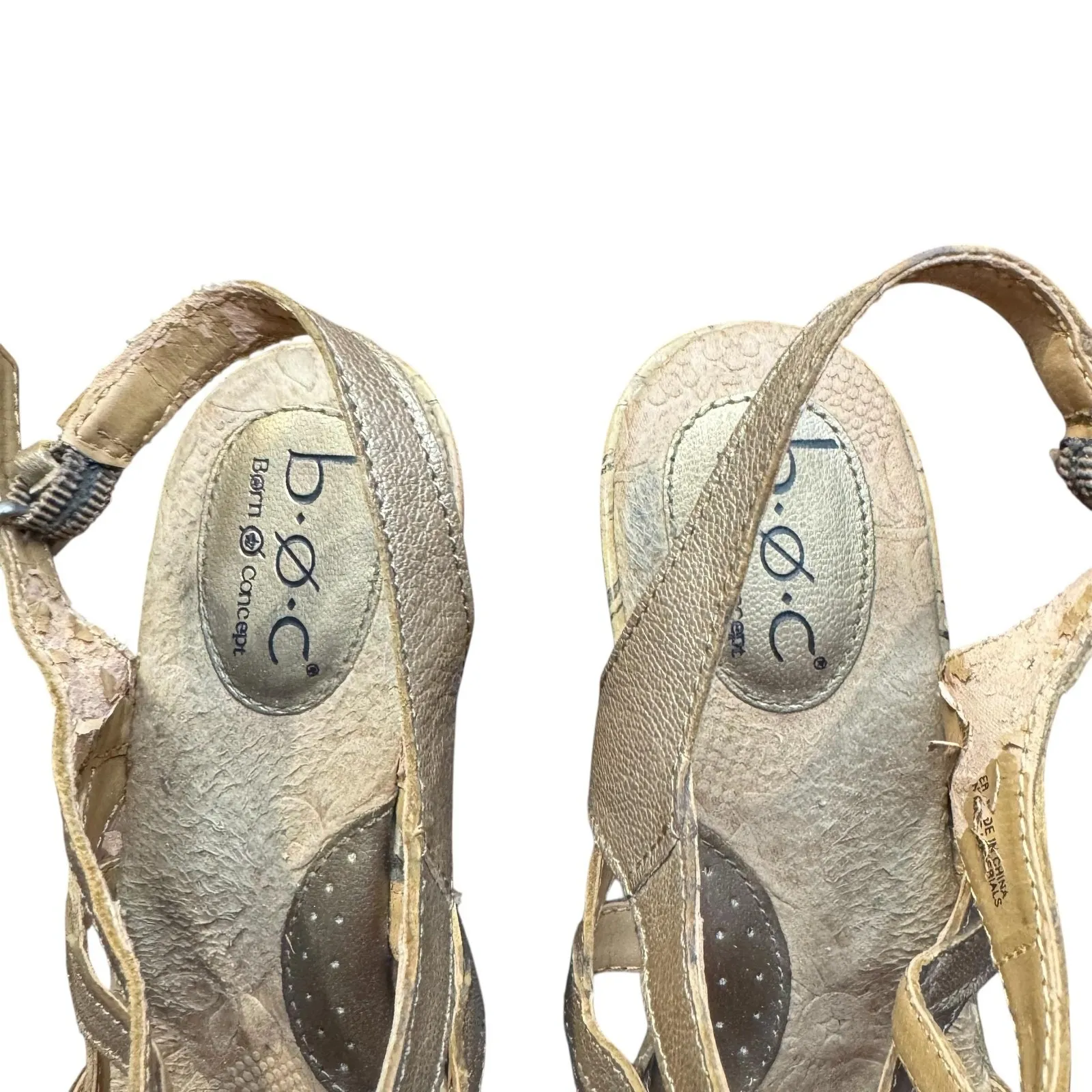 BOC Born Concept Shoes‎ Womens Size 9 40.5 Wedge Sandals Strappy Cork Platform Gold - Image 3