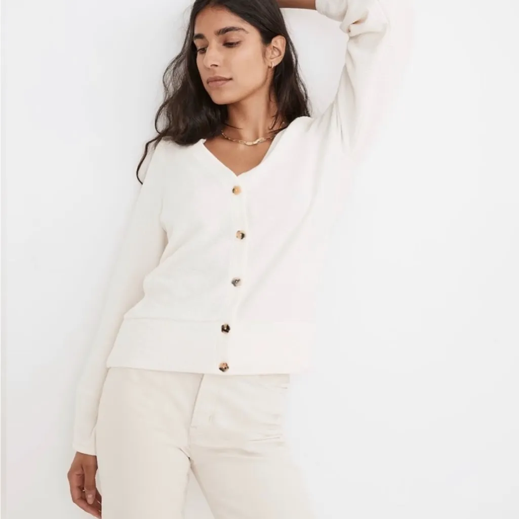 Madewell Cream Floral Button Front Cardigan - Image 3