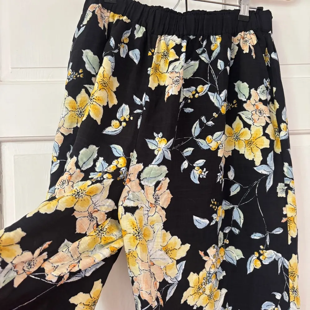 Fatface Jenna Citrus Floral Wide Leg Trousers Black Yellow Peach Size 8 UK 12 - Image 8
