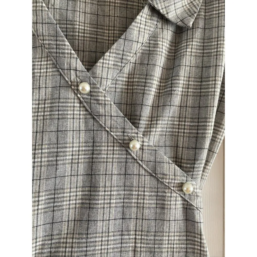 Lipslide Women's Medium‎ Plaid Collared Faux Wrap Top Pearl Button Corpcore - Image 3