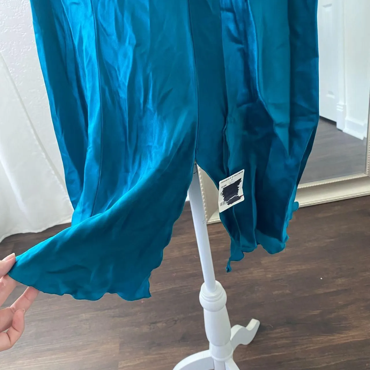 Deadstock Frederick's Of Hollywood Teal Ethereal Frilly Ruffle Silk Dress Top M - Image 5