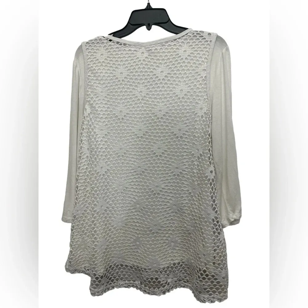 Coral Bay Lagenlook Top White Fishnet 3/4 Sleeve Tee Size XL - Image 2