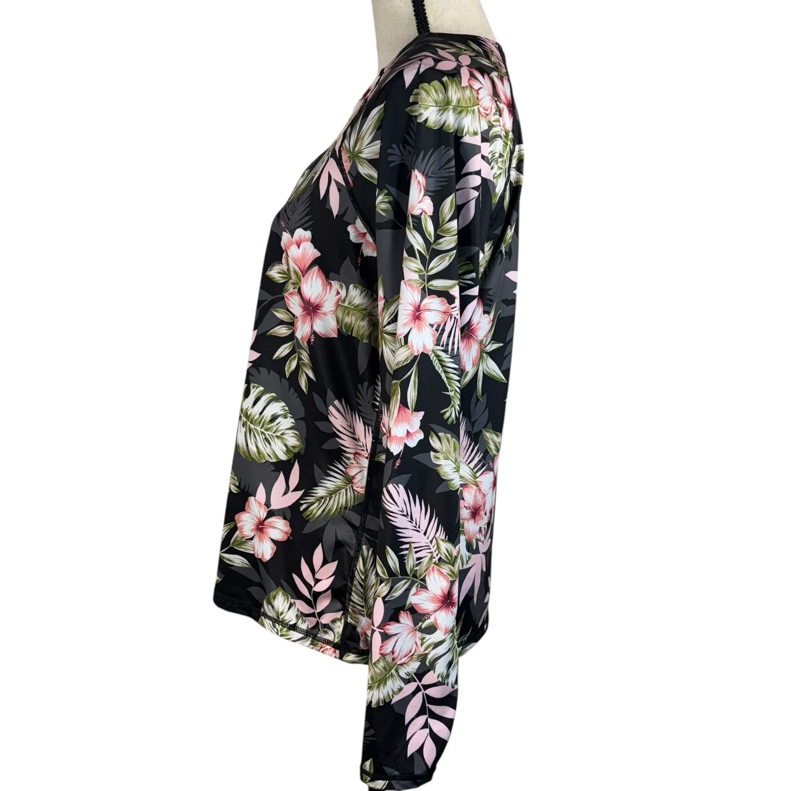 Hurley Large Swim Top Rashguard Floral UPF 50+ Stretch Long Sleeve 1/4 Zip Multi - Image 5