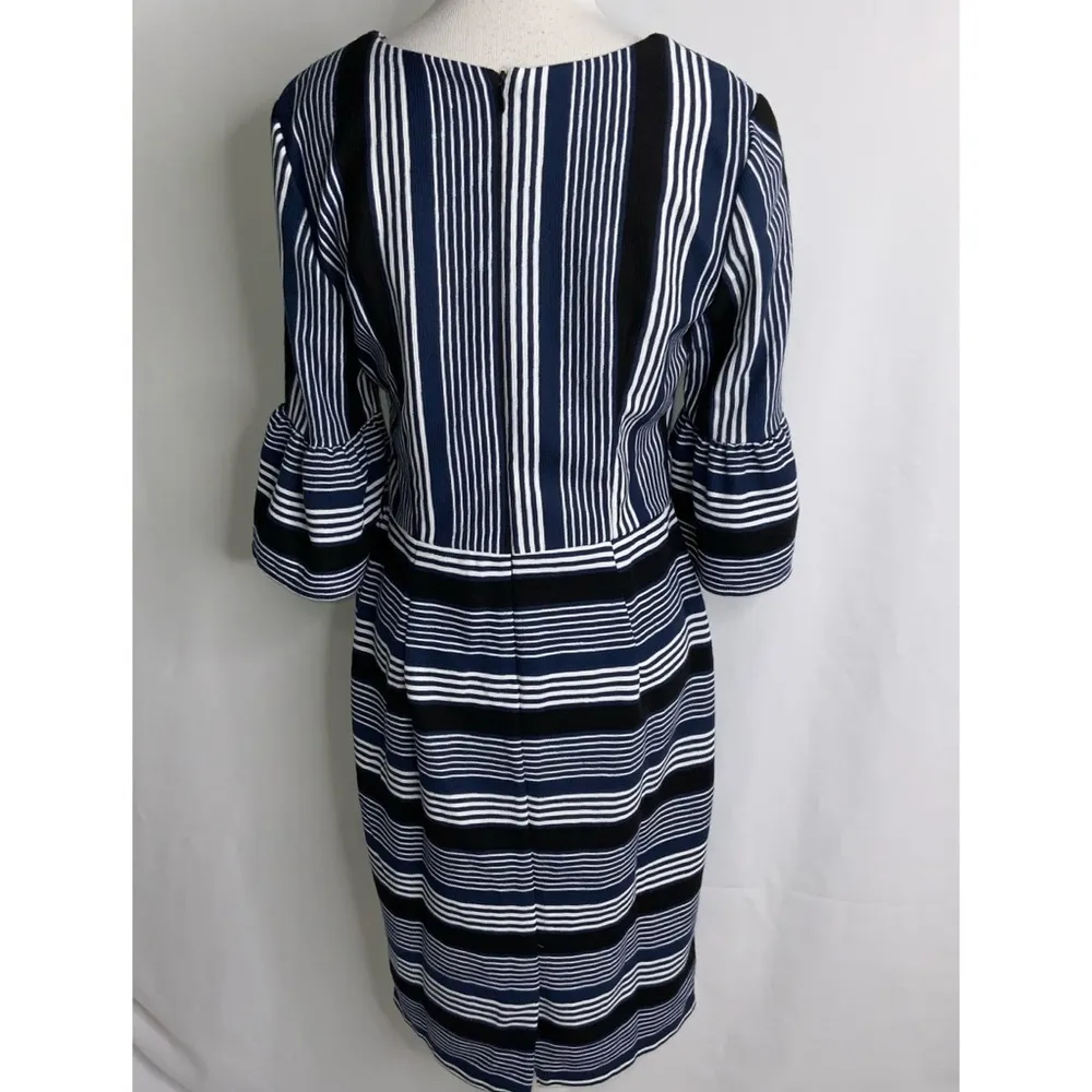 ECI Navy Blue &White Striped Bell Cuff Career Dressy Dress 6 NWT - Image 5