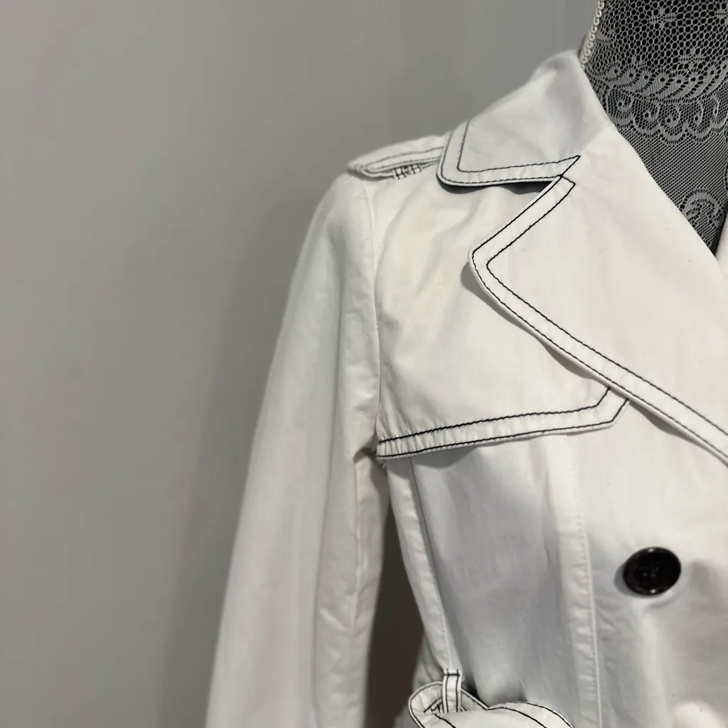 Banana Republic Womens Sz: S Bright White Lined Double-Breast Belt Trench Coat - Image 11