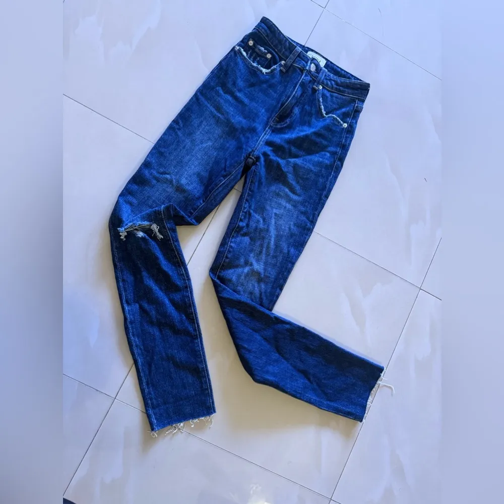 Pistola baggy jeans, dark denim, distressed high waist zip bottom size 23 - Image 5