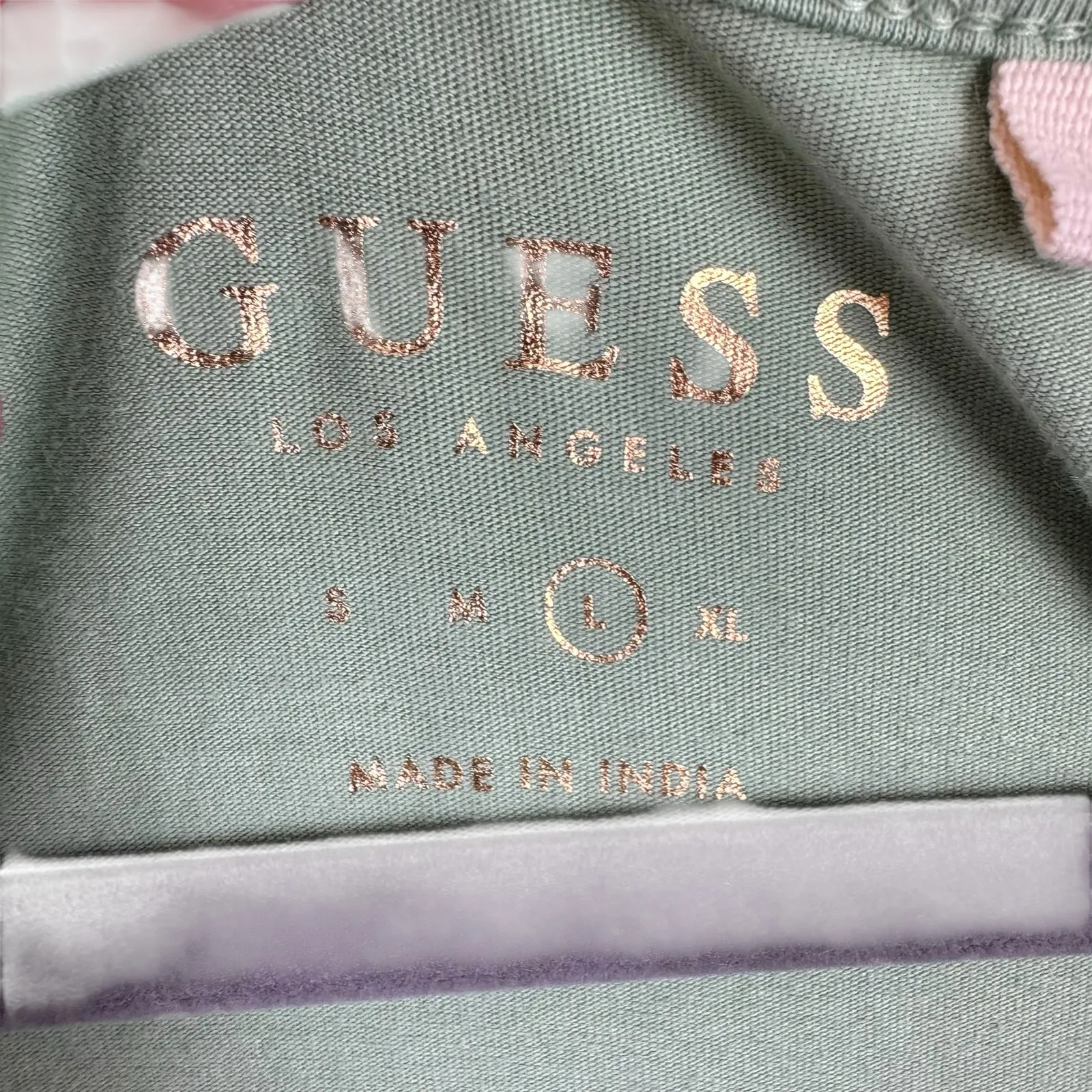 GUESS Green Gold Rhinestone "G" V-Neck Lightweight Tank Top Size L - Image 5