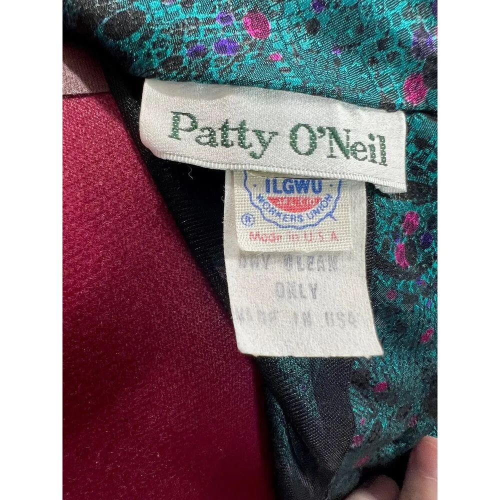 dress blouson vintage satin mock neck pleated skirt teal green fuchsia pink - Image 9