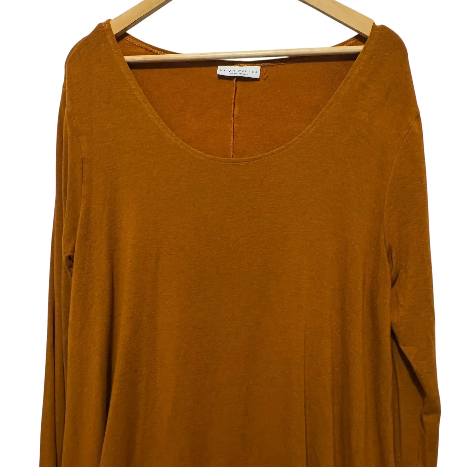 Bryn Walker Women Tunic Top M Burnt Orange‎ Asymmetrical Hem Lagenlook Artsy - Image 3