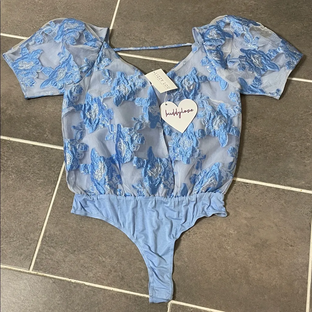 Buddy Love FELICITY Puff Sleeve BODYSUIT size Small Blue - Image 2